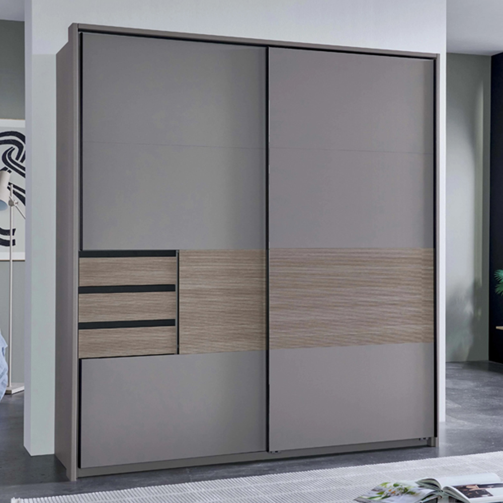 TJ'S Bremen 2 Door 3 Drawer Sahara Grey Sliding Wardrobe 180cm Image 1