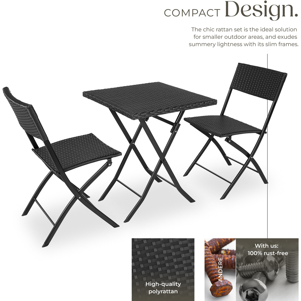 tectake Trevi 2 Seater Rattan Foldable Garden Bistro Set Black Image 3