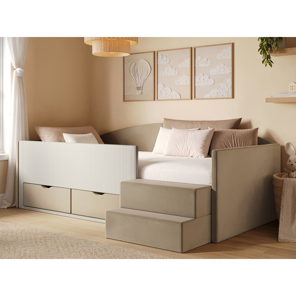 Flair Elisa Beige Velvet and Cord Low Sleeper Bed with Storage with Storage Image 7