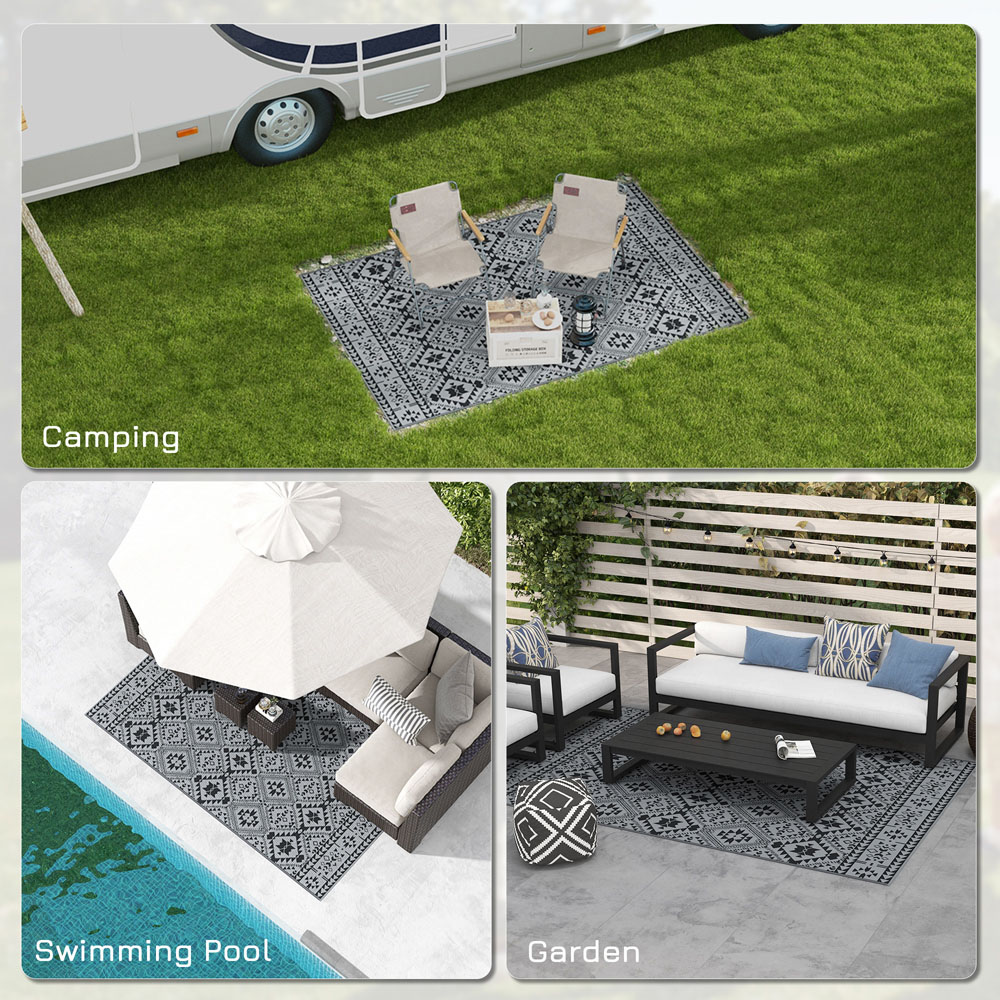 Outsunny Black and Grey Reversible Outdoor Rug with Carry Bag 182 x 274cm Image 5