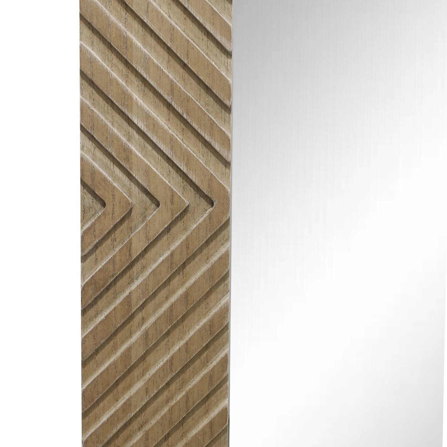 Geometric Carved Wooden Lean To Mirror - Brown Image 2