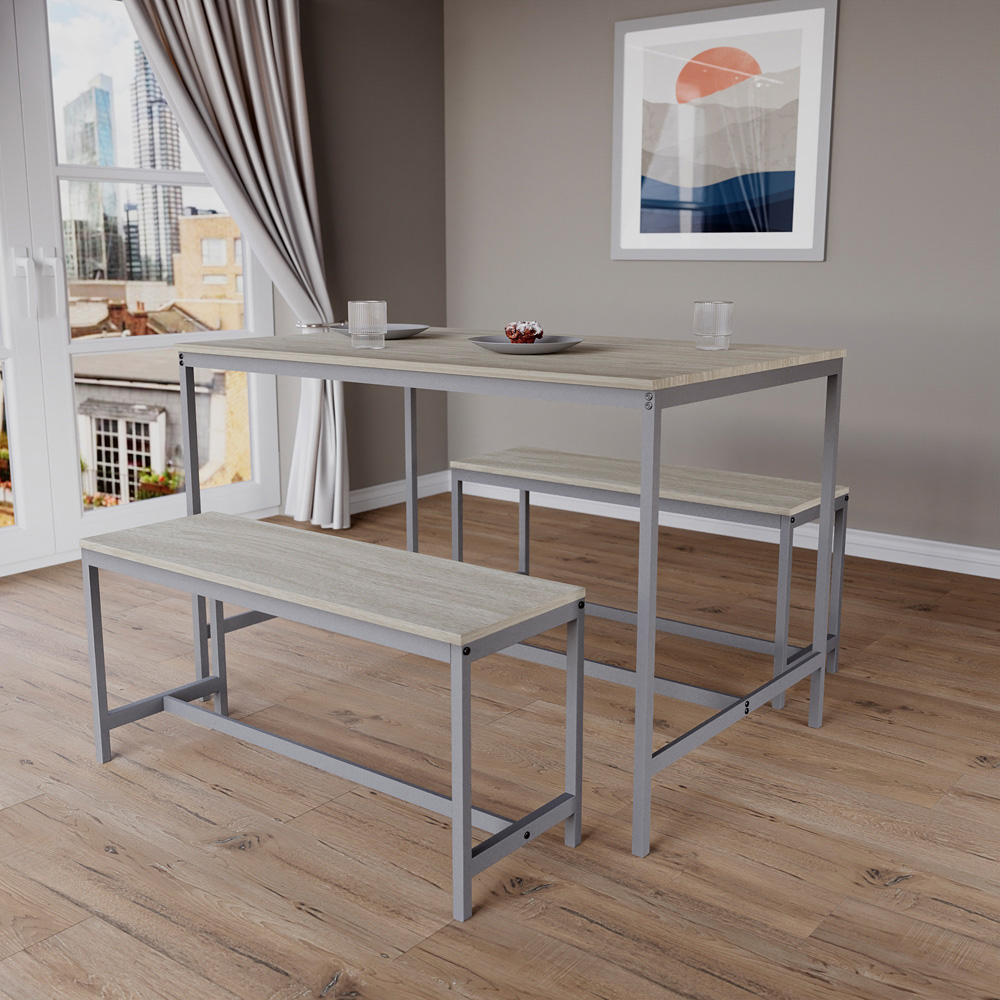 Vida Designs Roslyn 4 Seater Metal Frame Dining Bench Set Oak Image 4