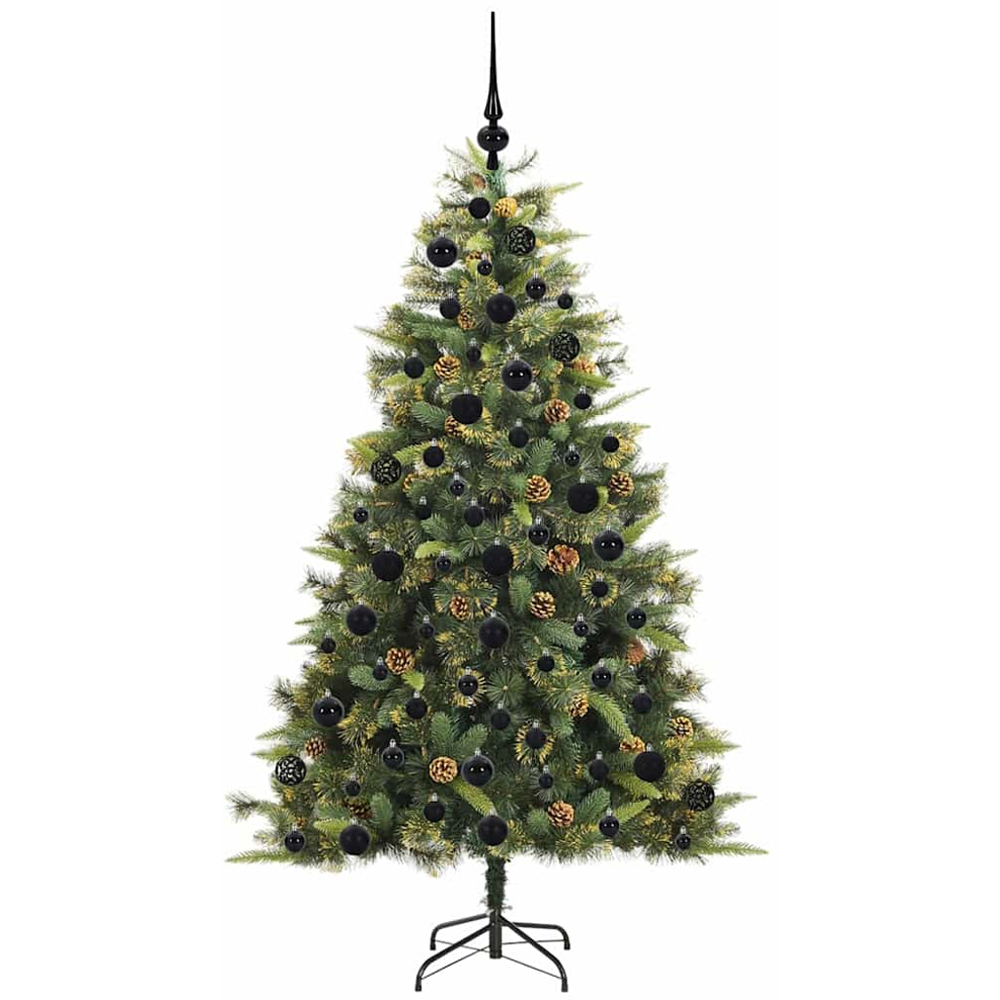 vidaXL Pre-Lit Black Baubles and Pinecones Green Artificial Christmas Tree 6ft Image 4