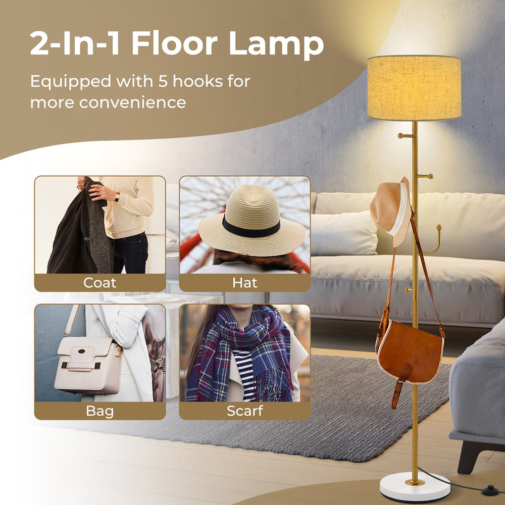 Costway Linen Lampshade Freestanding Floor Lamp with Coat Rack Image 6
