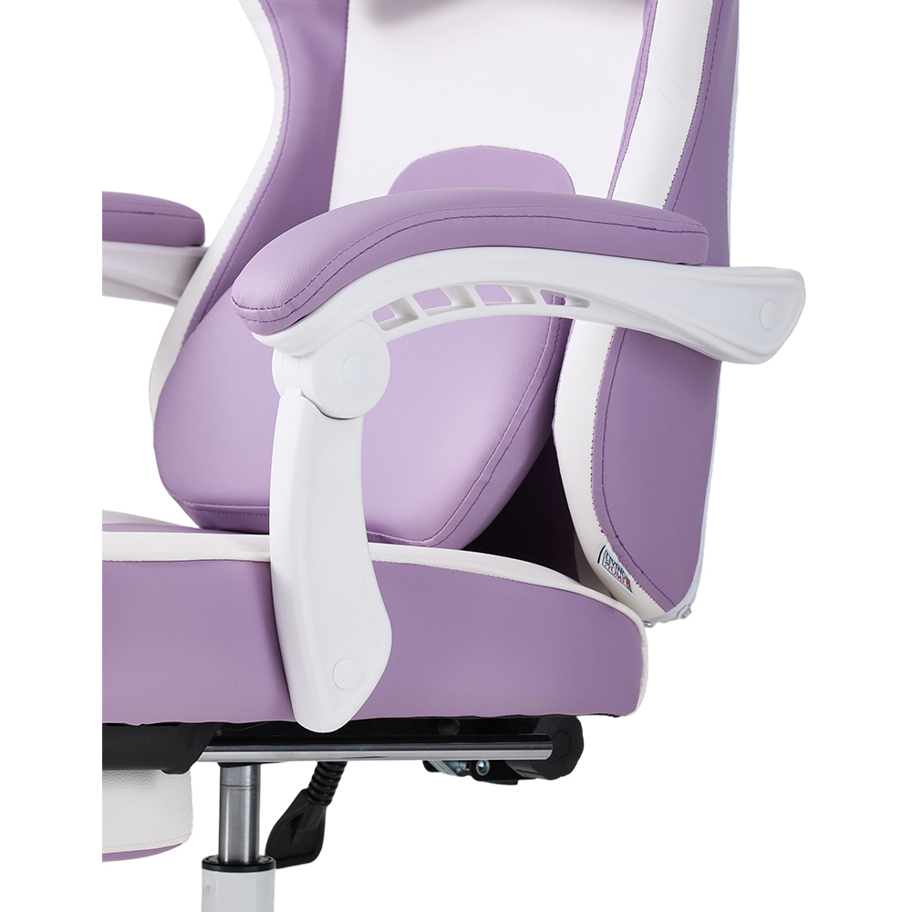 Living and Home White and Purple Cat Ear Design Gaming Chair with Massage Lumbar Pillow Image 5