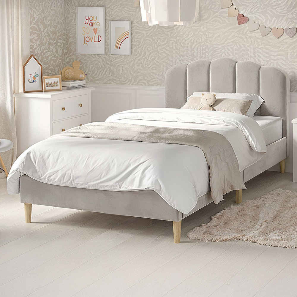 Flair Scallop Single Beige Velvet Bed Frame Image 1