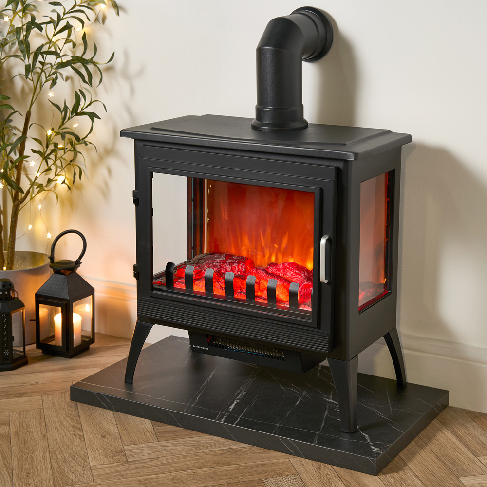 Sureflame Marlow Black 3-Sided Electric Stove with Log Storage Image 2