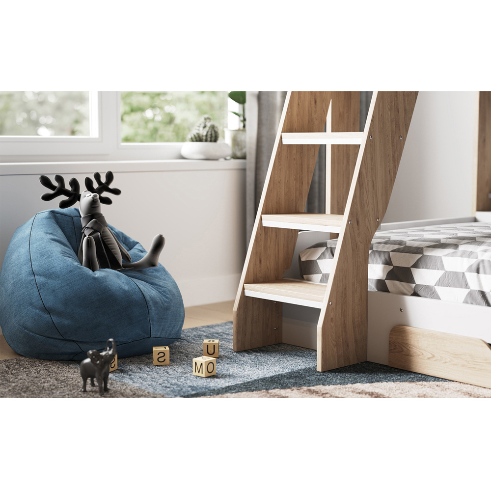 Flair Flick Triple Sleeper Oak Single Drawer Wooden Bunk Bed with Shelves Image 4