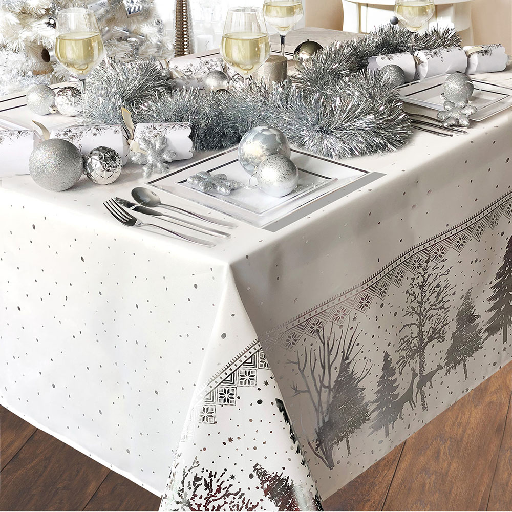 Christmas Story White and Silver Forest Scene Tablecloth 130 x 180cm Image 2