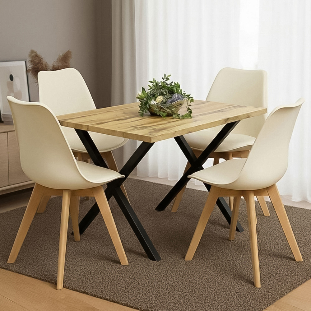 Portland Kosy Koala 4 Seater Dining Set Wood Effect and Cream Image 1