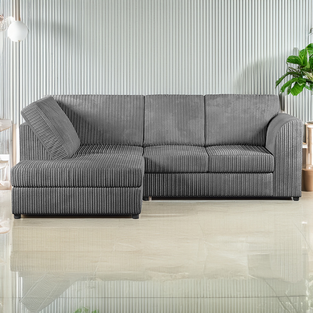Luxor 4 Seater Grey Jumbo Cord Full Back Left Hand L Shape Corner Sofa Image 1