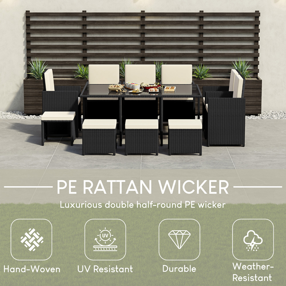 GARDEN VIDA Cuba Rattan Effect 10 Seater Garden Dining Set Black Image 5