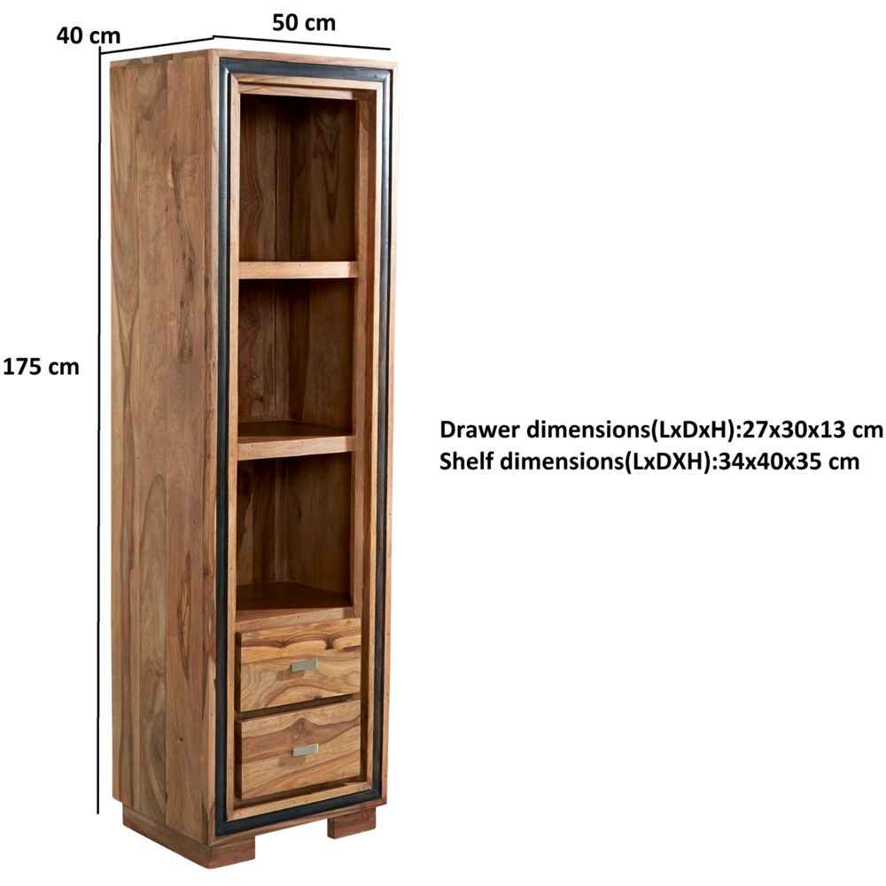 Brooklyn Hana 2 Drawer 3 Shelf Sheesham Slim Bookcase Image 5