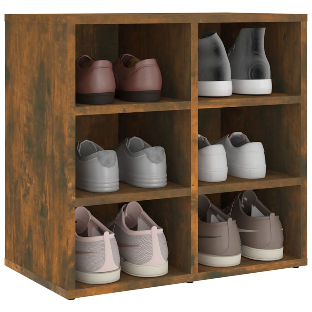 vidaXL 6 Shelf Smoked Oak Wooden Shoe Cabinet Image 3