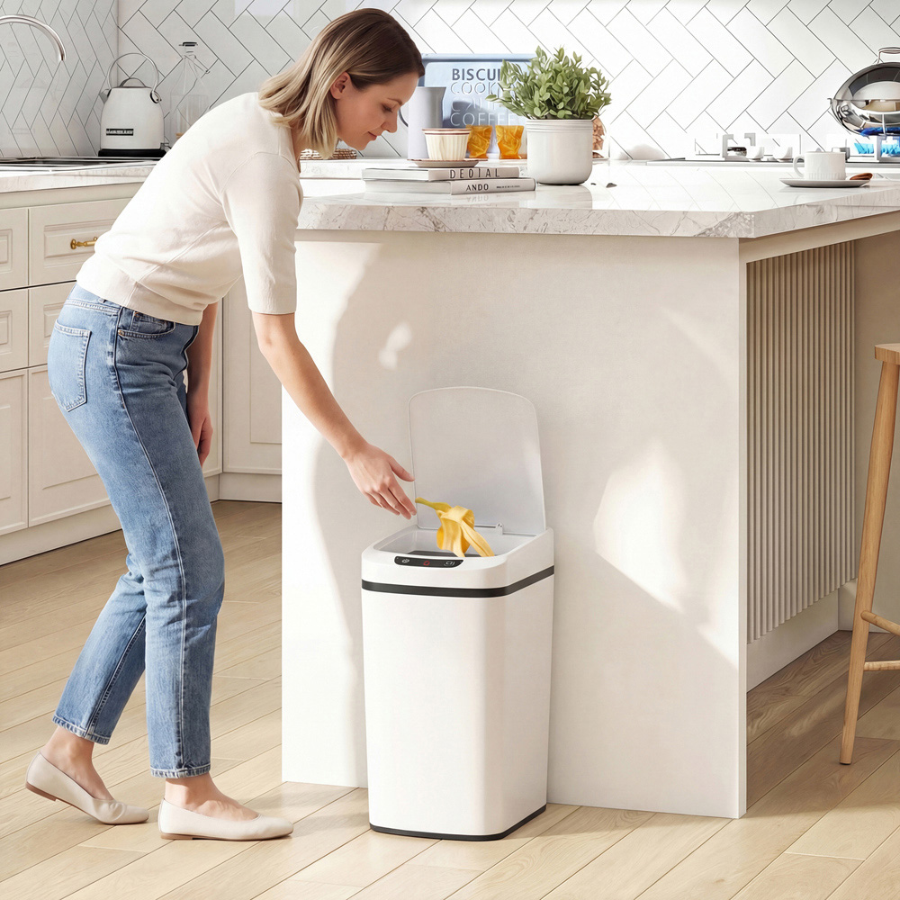 HOMCOM White Automatic Kitchen Sensor Bin with Removable Inner Bucket 12L Image 2