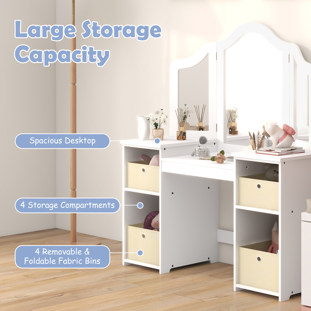 Costway Kids White Princess Vanity Table with Removable Mirror Image 5
