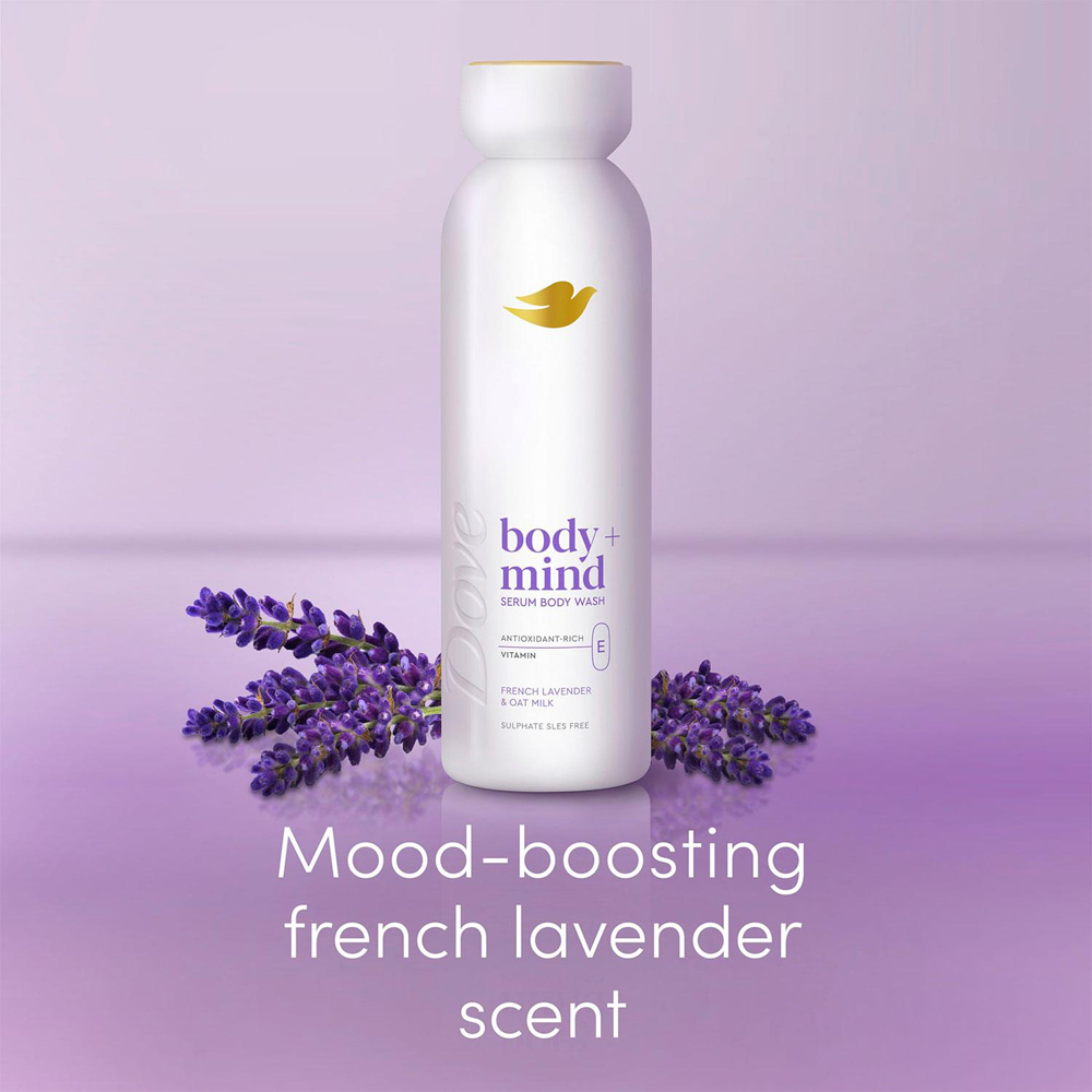 Dove Body+Mind French Lavender and Oat Milk Vitamin E Serum Body Wash 350ml 6 Pack Image 4