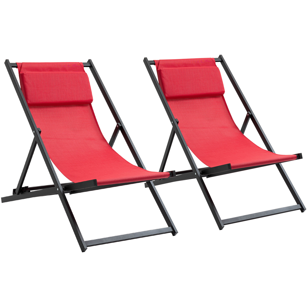 Outsunny Set of 2 Red Foldable Deck Chairs Image 2