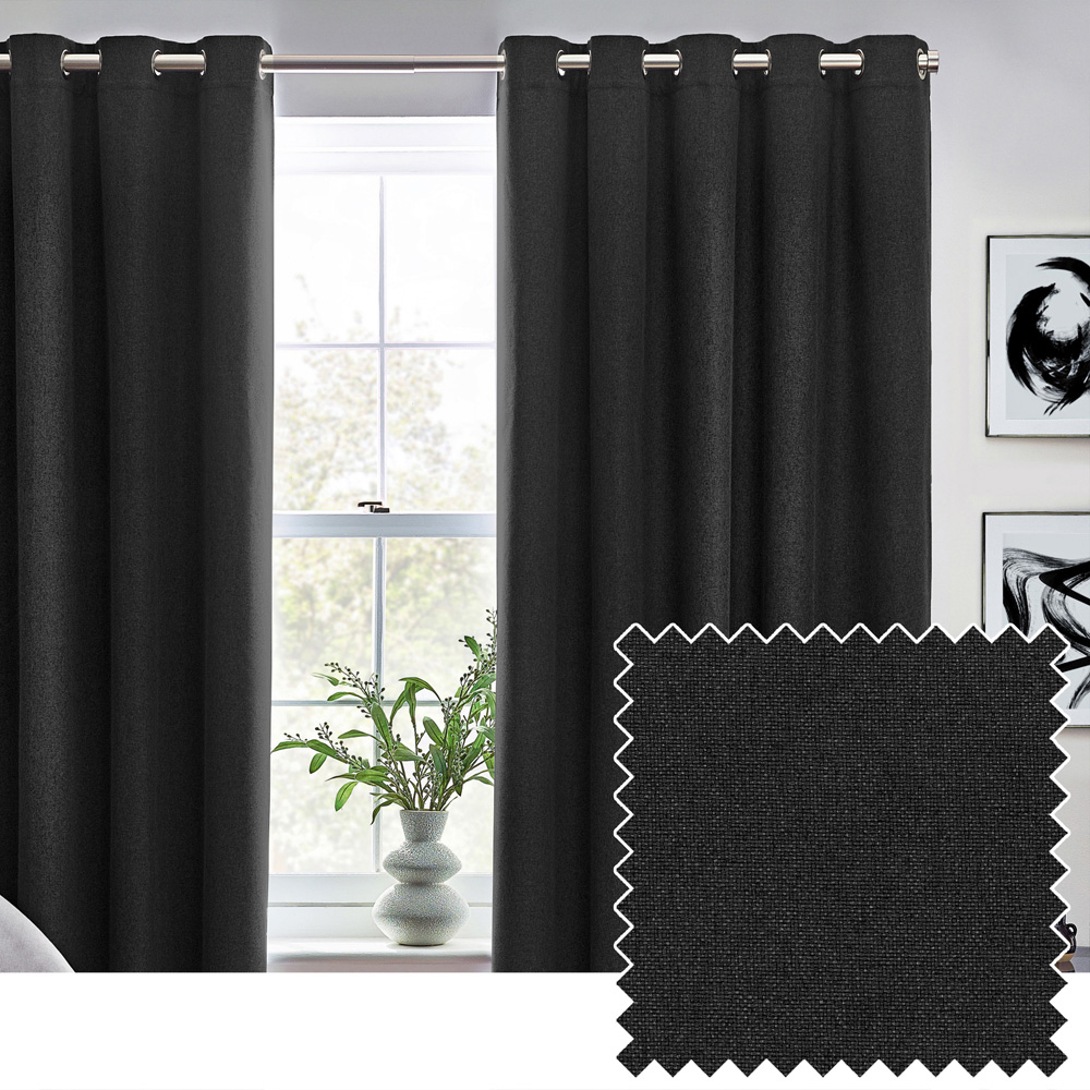 furn. Dawn Black Textured Blackout Eyelet Curtains 168 x 137cm Image 5
