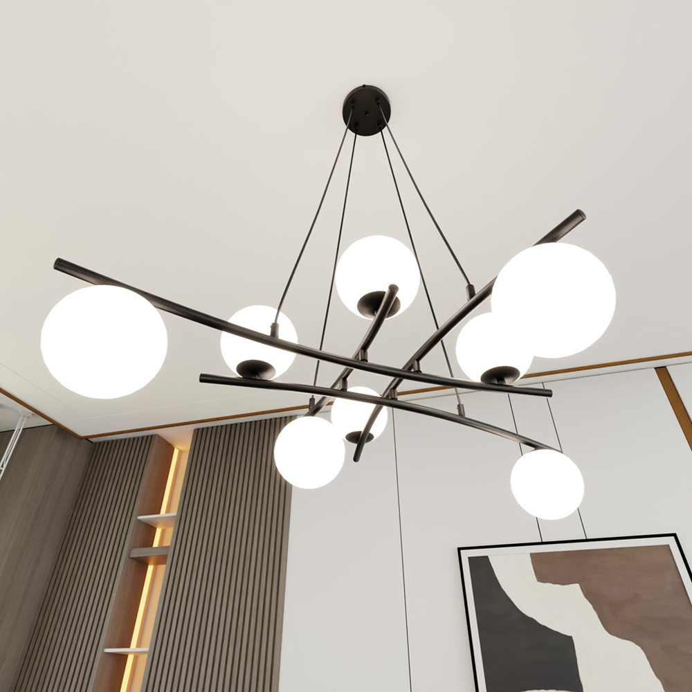 Emibig Essa 8 Light White Shade Black E14 Ceiling Pendant Light Image 5