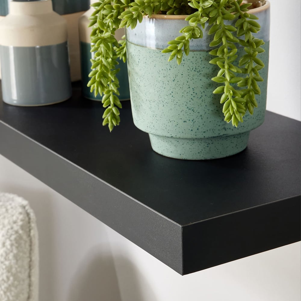 Home Source Cloud 60cm Black Floating Wall Shelf Set of 2 Image 3
