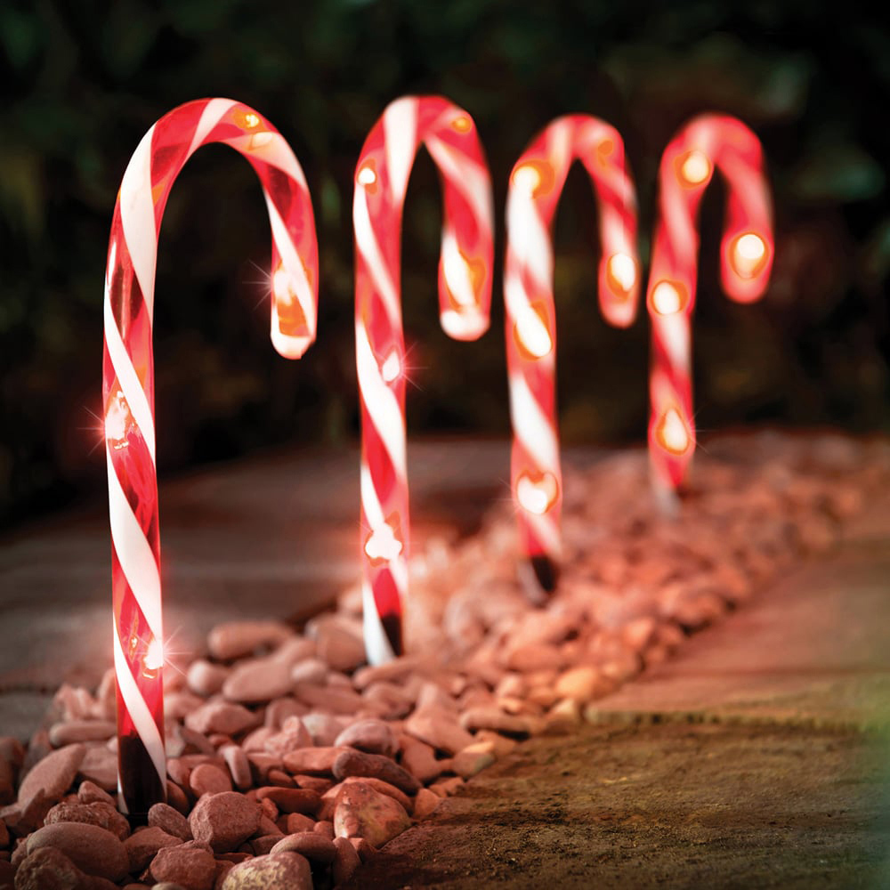 The Christmas Workshop 4 Pack 20 LED Red and White Candy Cane Garden Stake Light Image 1