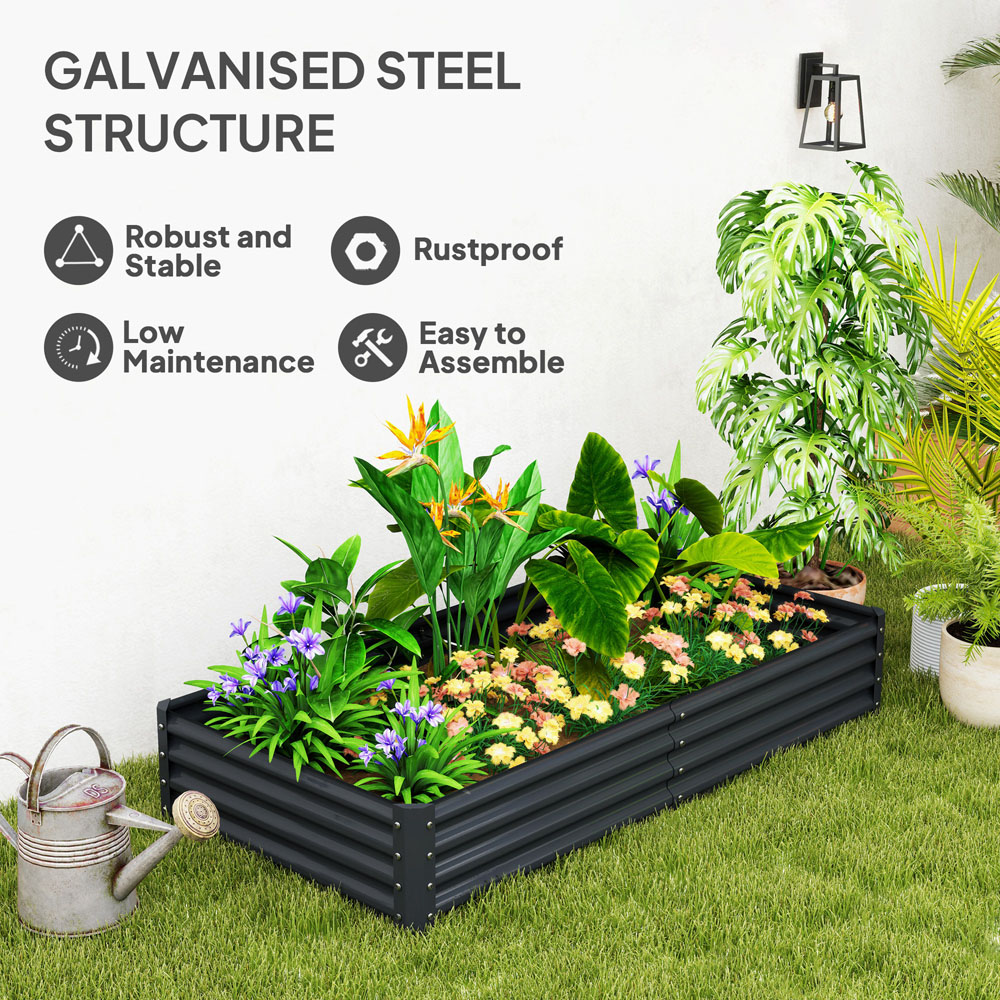 Outsunny Dark Grey Galvanised Steel Raised Garden Bed 30 x 180 x 90cm Image 7