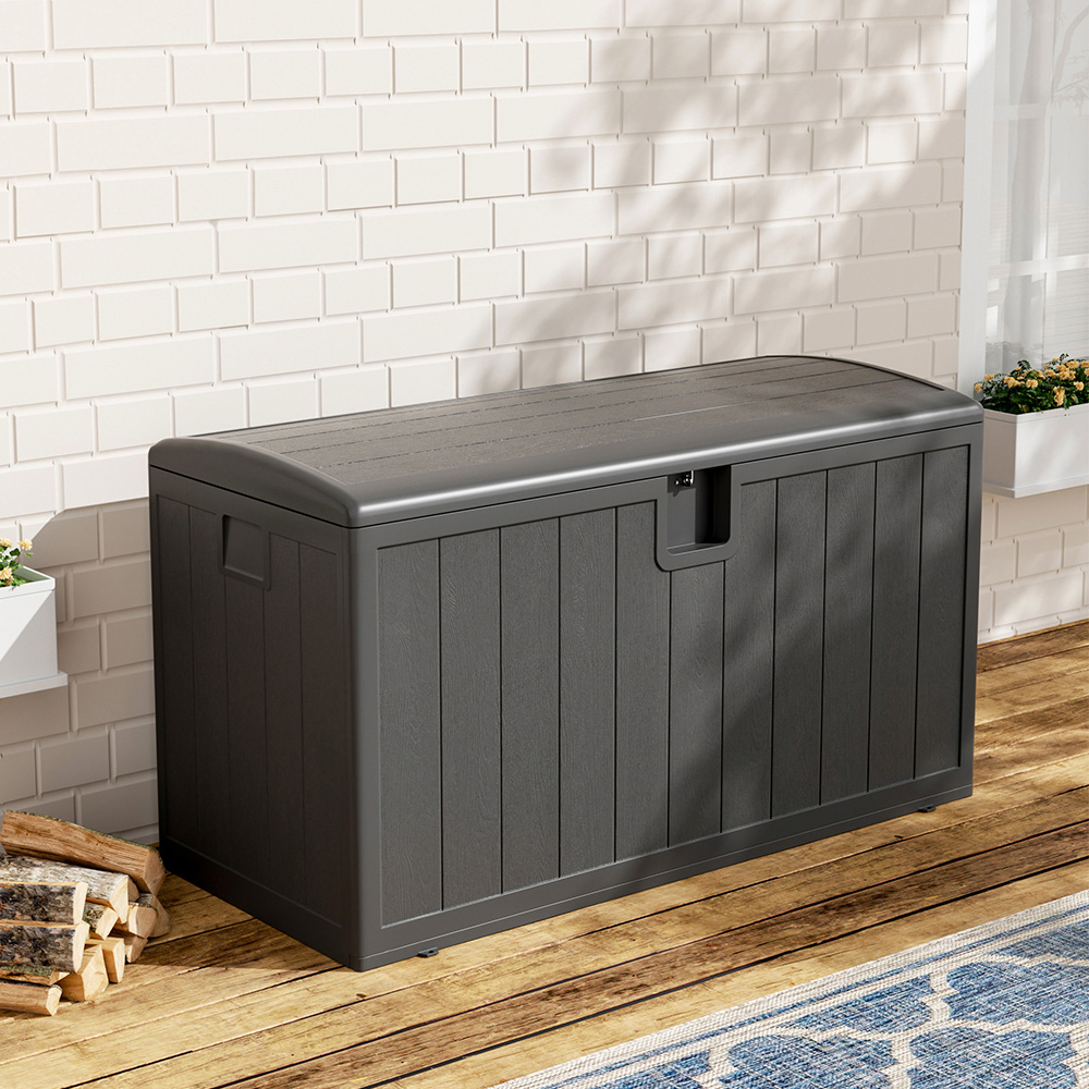 Living and Home 397L Black HDPE Rattan Textured Deck Box Image 2