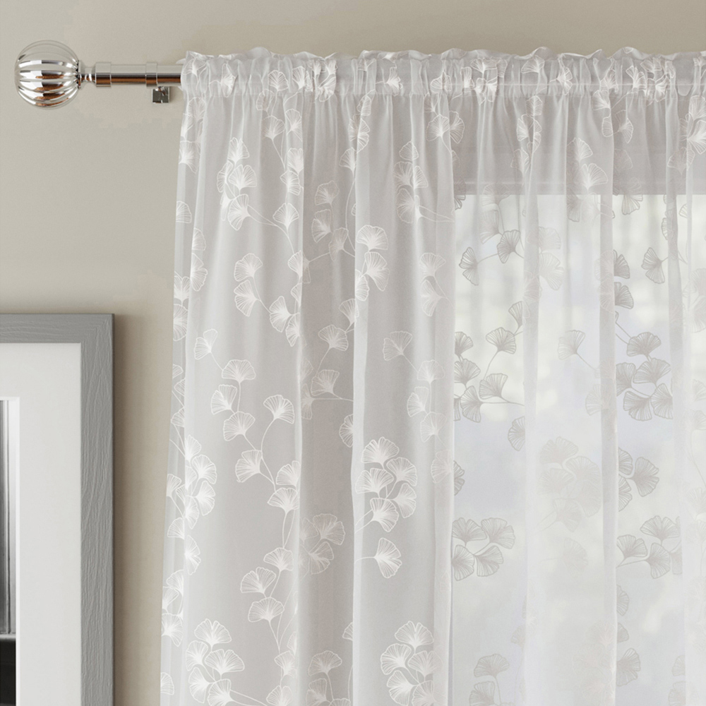 Tyrone Textiles Delila White Trail Leaf Print Sheer Voile Panel Curtain 140 x 122cm Image 3