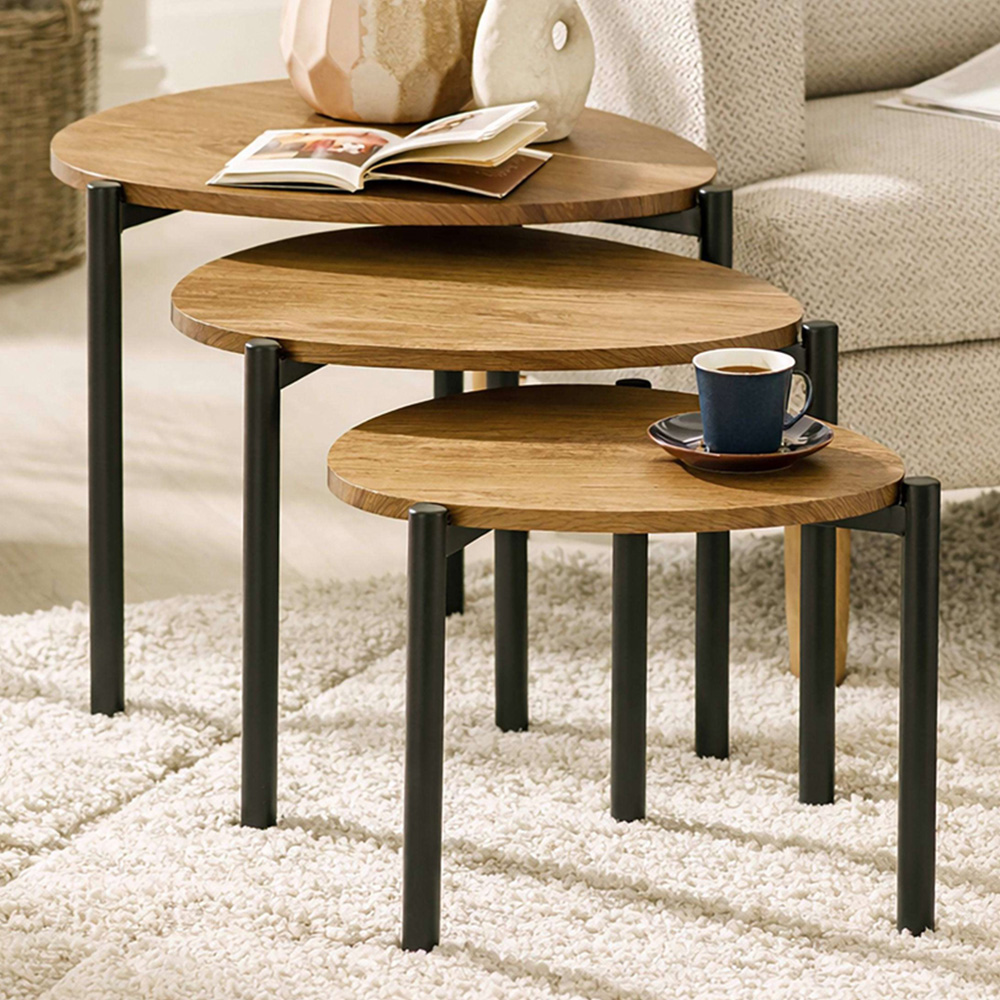 Julian Bowen Lorette Oak Effect Teardrop Nest of Tables Set of 3 Image 1