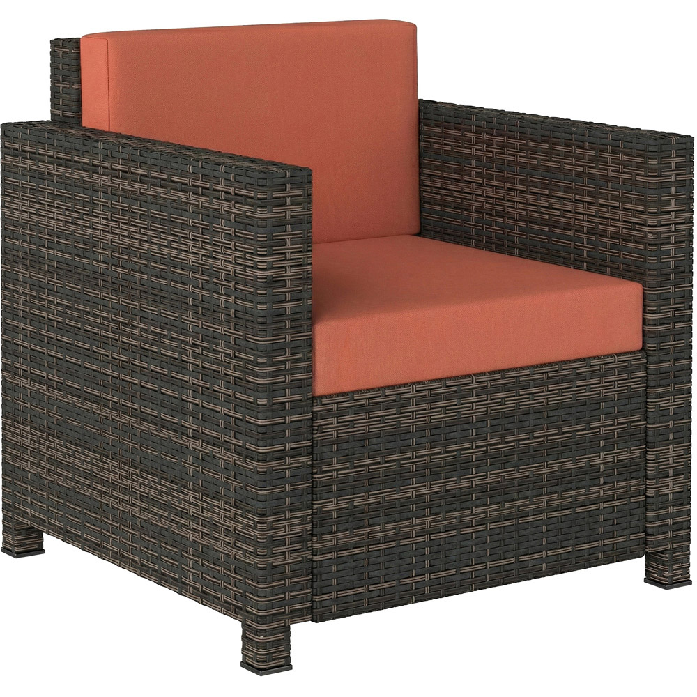 Outsunny Rattan Brown and Orange Cushioned Garden Armchair Image 2