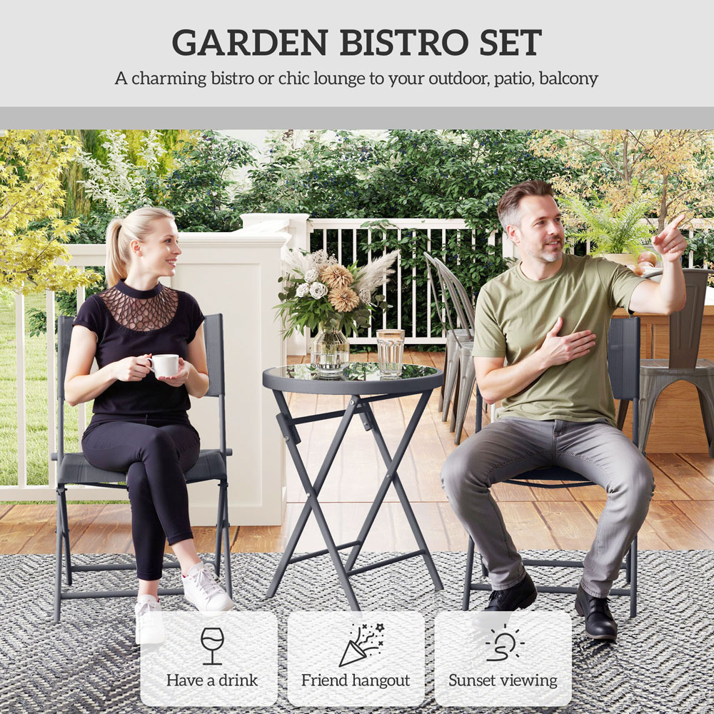 Outsunny 2 Seater Glass Top Bistro Set Grey Image 7