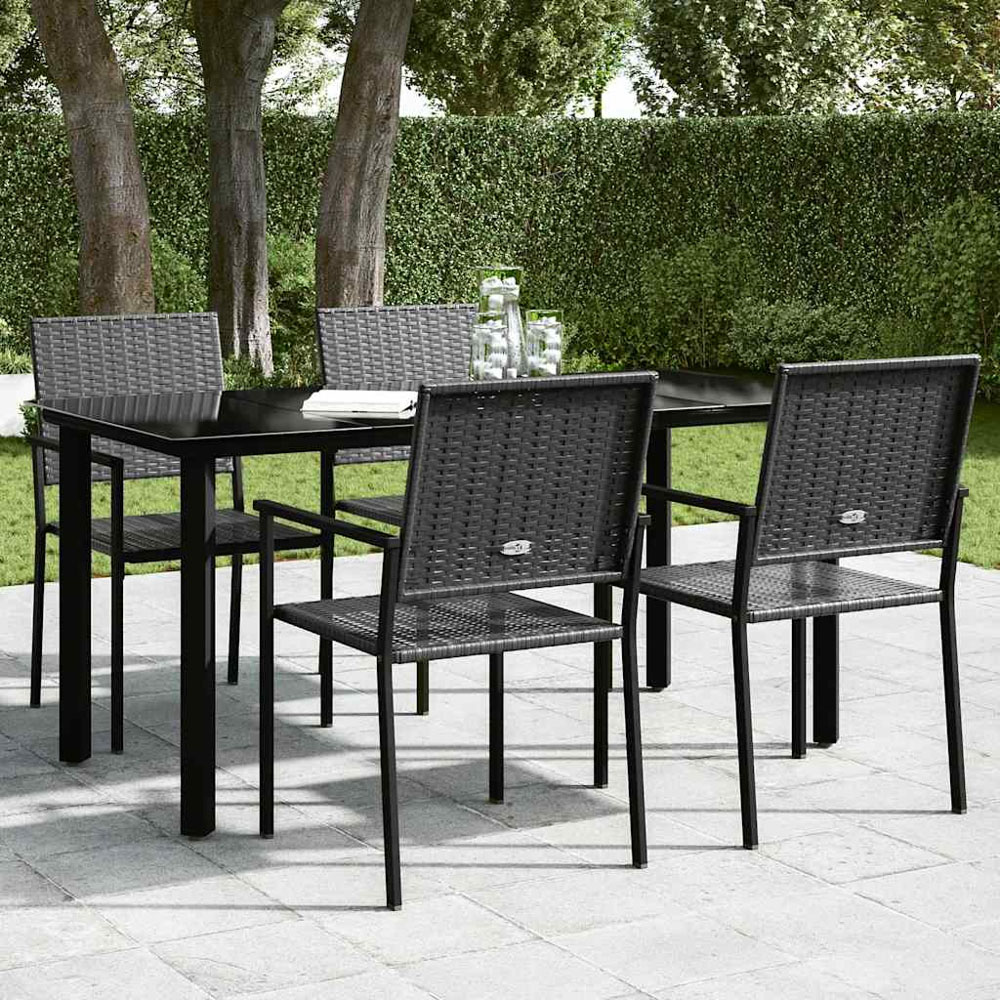 vidaXL 6 Seater Black Steel and Tempered Glass Dining Table Image 4