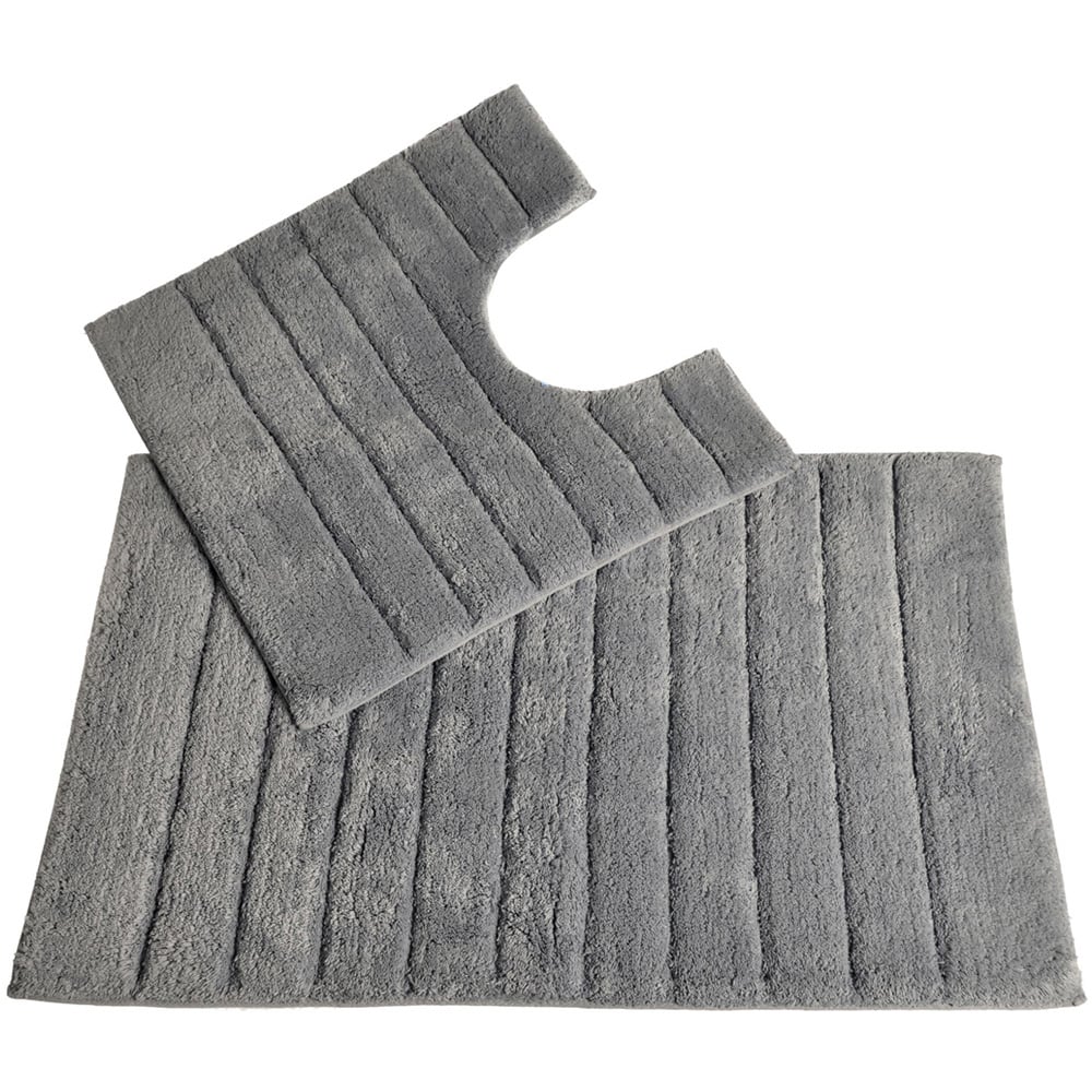 Allure Bath Fashions Dove Grey Ribbed Bath Mat and Pedestal Mat Set 2 Piece Image 1