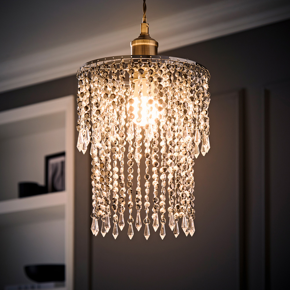 ValueLights Chrome Beaded Droplet Crystal Style Acrylic Ceiling Pendant Shade Image 2