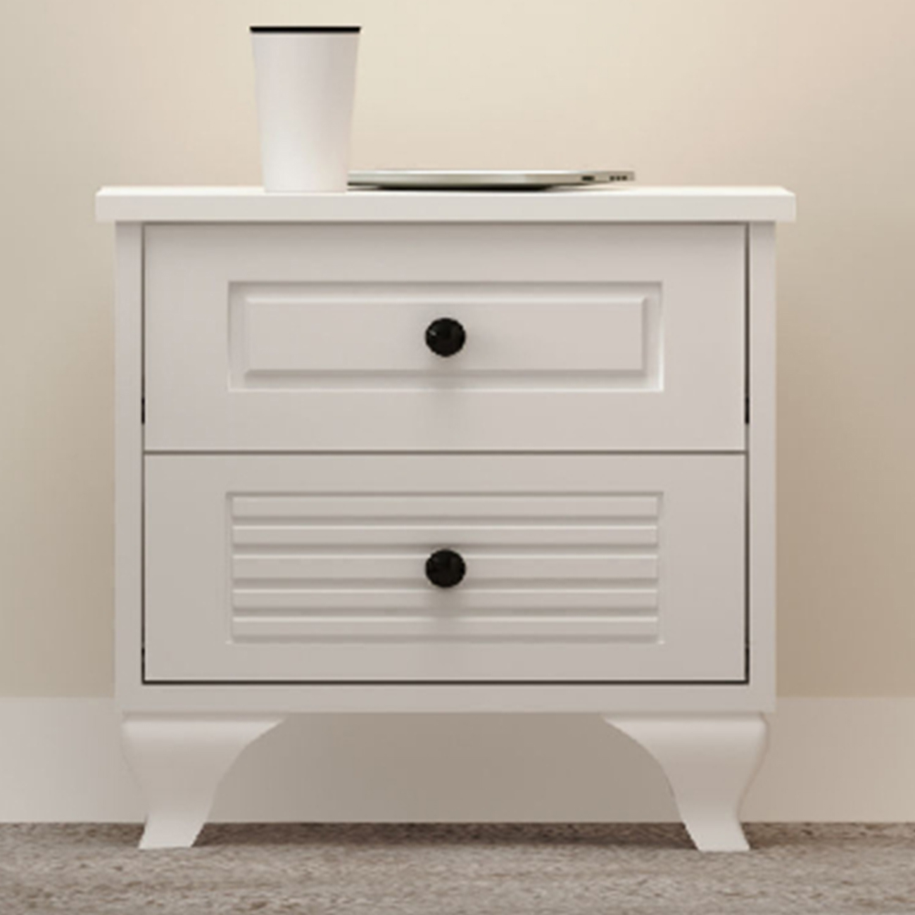 Evu Elise 2 Drawer White Bedside Table Image 1