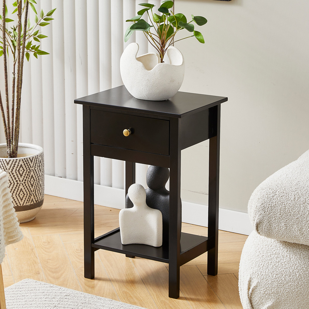 Brooklyn Arlo Single Drawer Single Shelf Black Solid Wooden Bedside Table Image 3