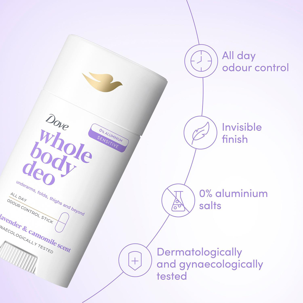 Dove Whole Body Long Lasting Fresh Lavender and Camomile Deodorant Stick 75ml 6 Pack Image 7