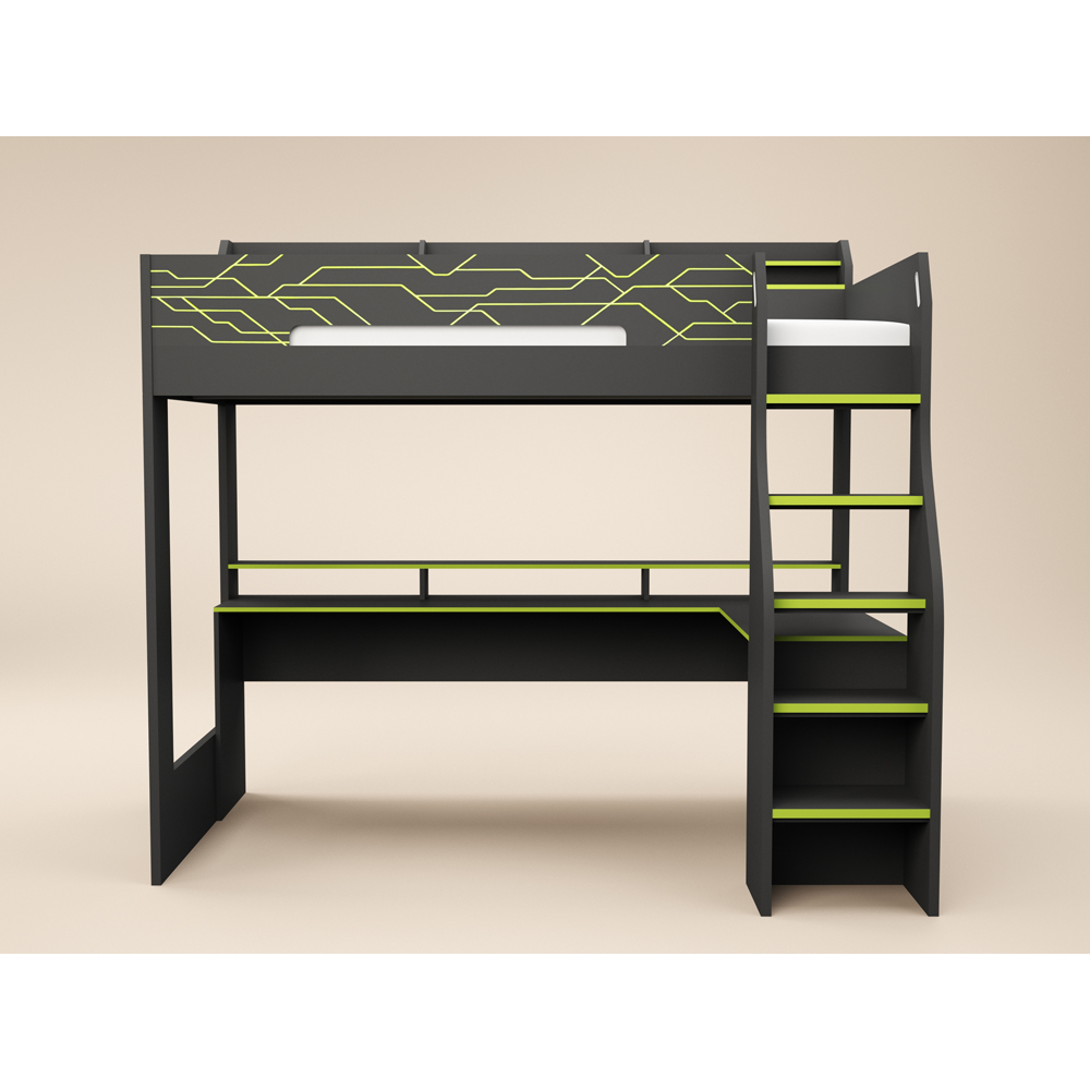 Recoil Ultimate Vivid Small Double Charcoal and Green High Sleeper with Desk Image 3