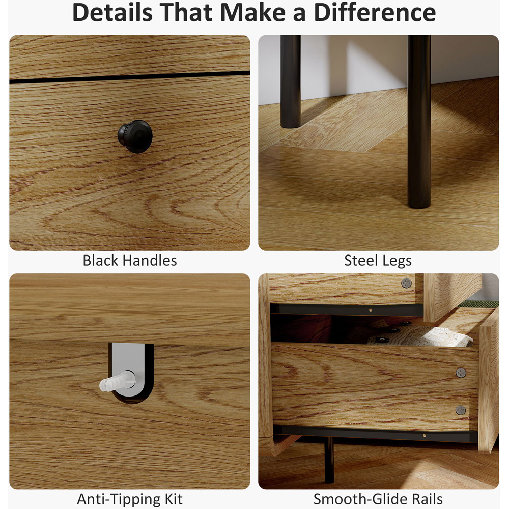 Portland 4 Drawer Oak Chest of Drawers Image 8
