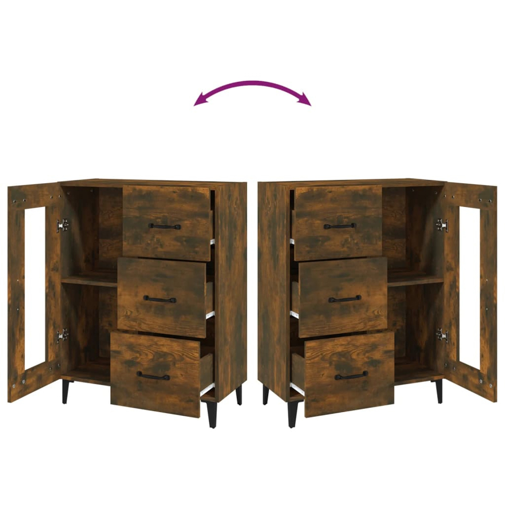 vidaXL Single Glass Door 3 Drawer Smoked Oak Sideboard Image 8
