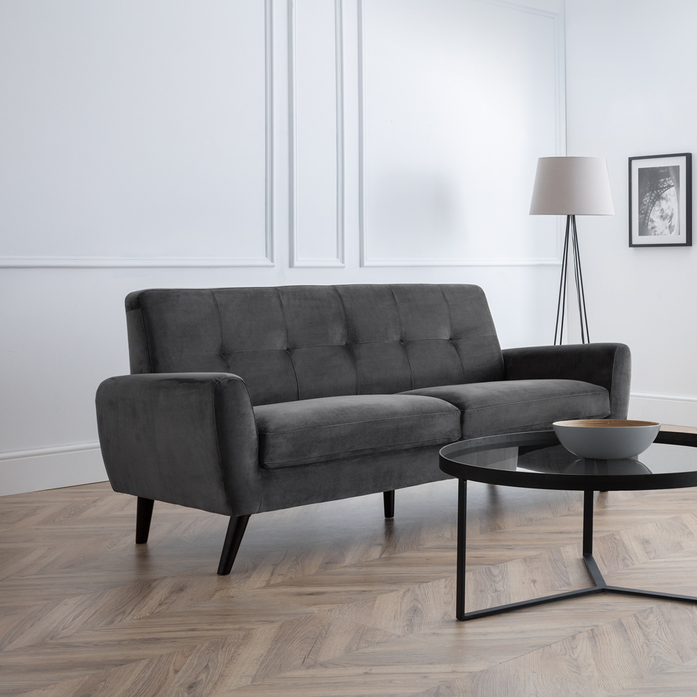 Julian Bowen Monza 3 Seater Dark Grey Velvet Sofa Image 7