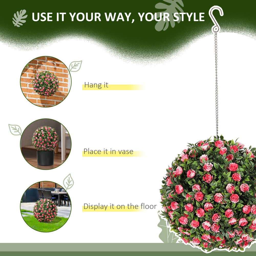 Portland Pink Rose Artificial Plant Hanging Topiary Ball 2 Pack Image 6