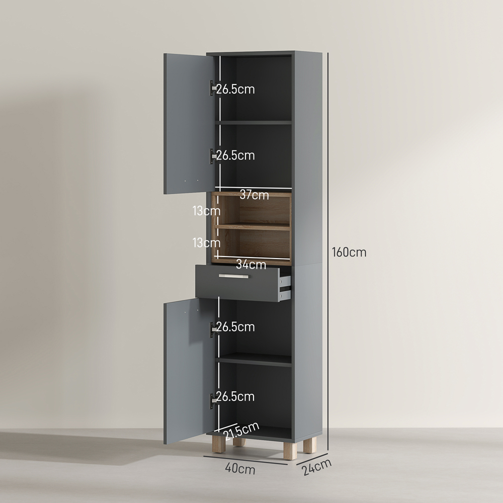 Portland 2 Door Single Drawer 2 Shelf Grey Bathroom Storage Unit Image 9