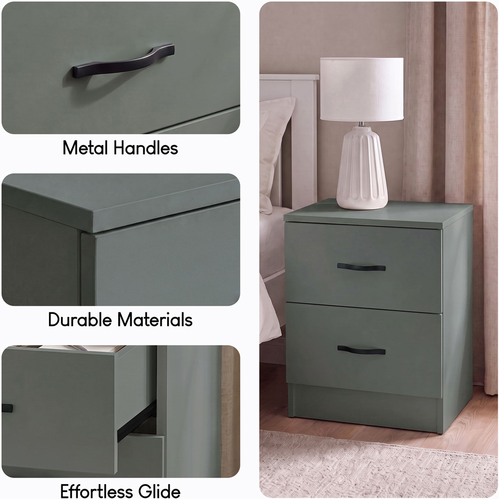 Vida Designs Riano 2 Drawer Green Melamine Finish Bedside Table Set of 2 Image 5