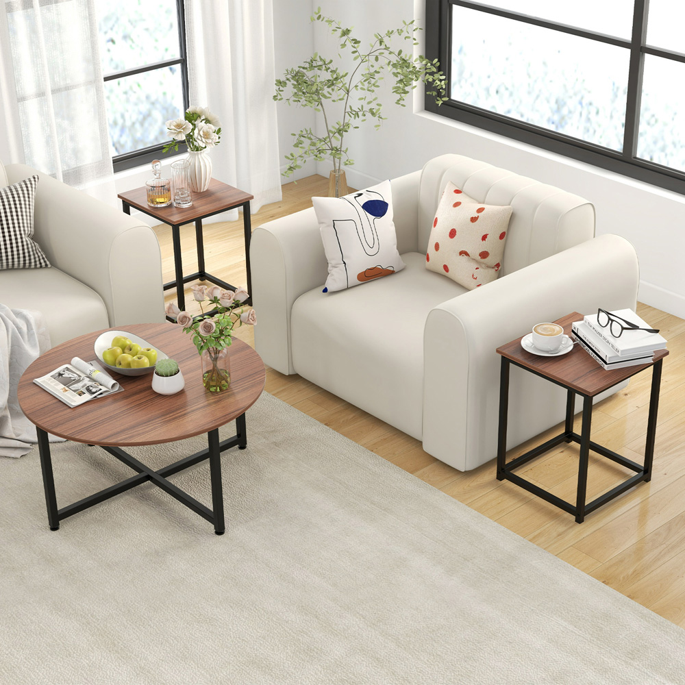 Costway Walnut Metal Coffee Table Set of 3 Image 5