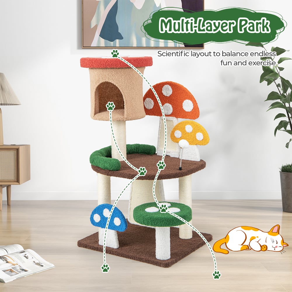 Costway Multicolour Mushroom Cat Tree Tower with Natural Sisal Posts 102cm Image 4