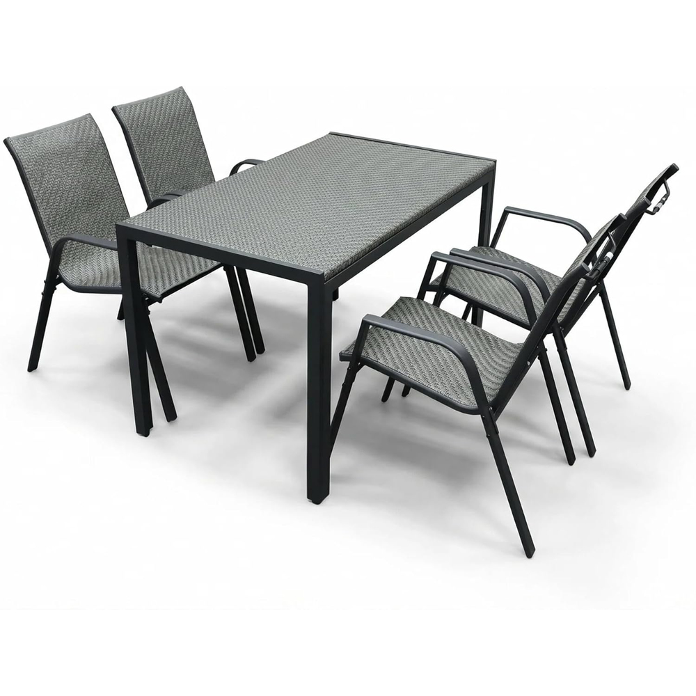 Alivio 4 Seater Grey Rattan Metal Patio Dining Set Image 2