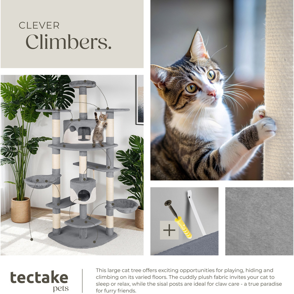 tectake Fippi Grey and White Cat Tree with Scratching Post 201cm Image 7