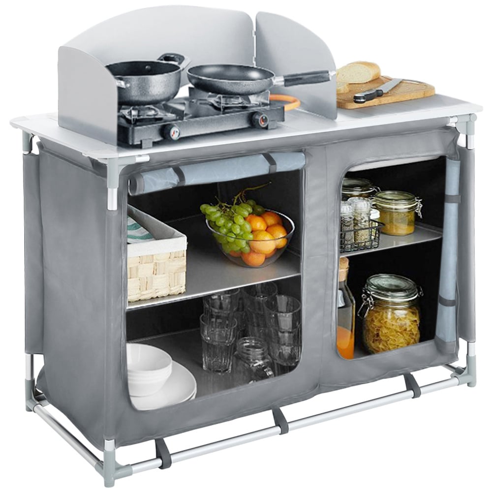Living and Home 4 Shelf Dark Grey BBQ Camping Kitchen Cupboard Image 3
